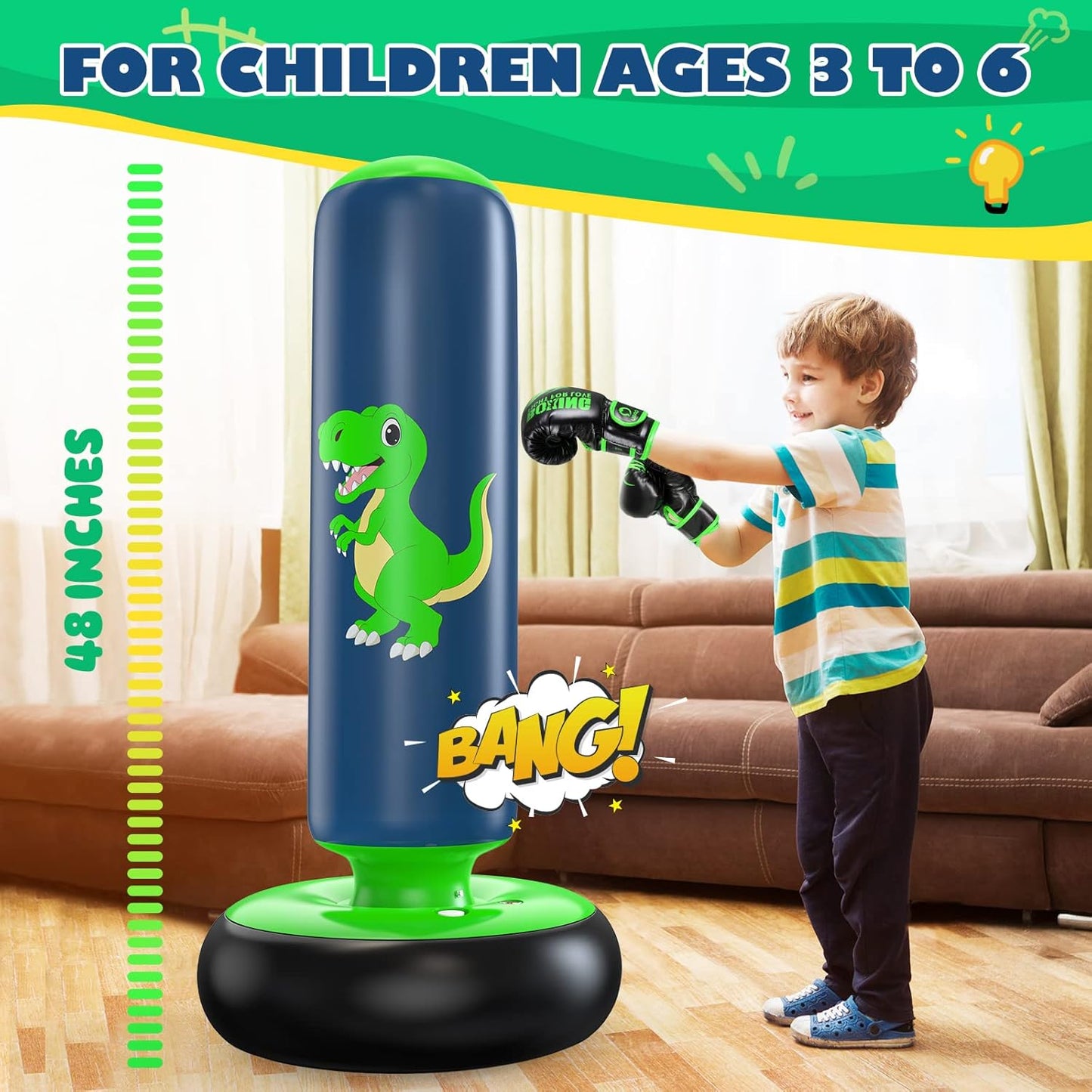 Children's Independent Inflatable Punching Bag Set (Includes Gloves and Air Pump) A safe stress-relieving exercise toy designed specifically for children aged 4 to 12 years.