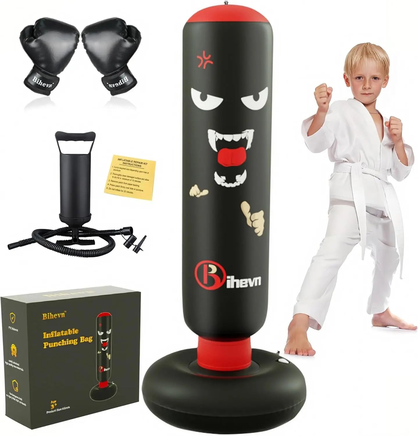 Children's Independent Inflatable Punching Bag Set (Includes Gloves and Air Pump) A safe stress-relieving exercise toy designed specifically for children aged 4 to 12 years.