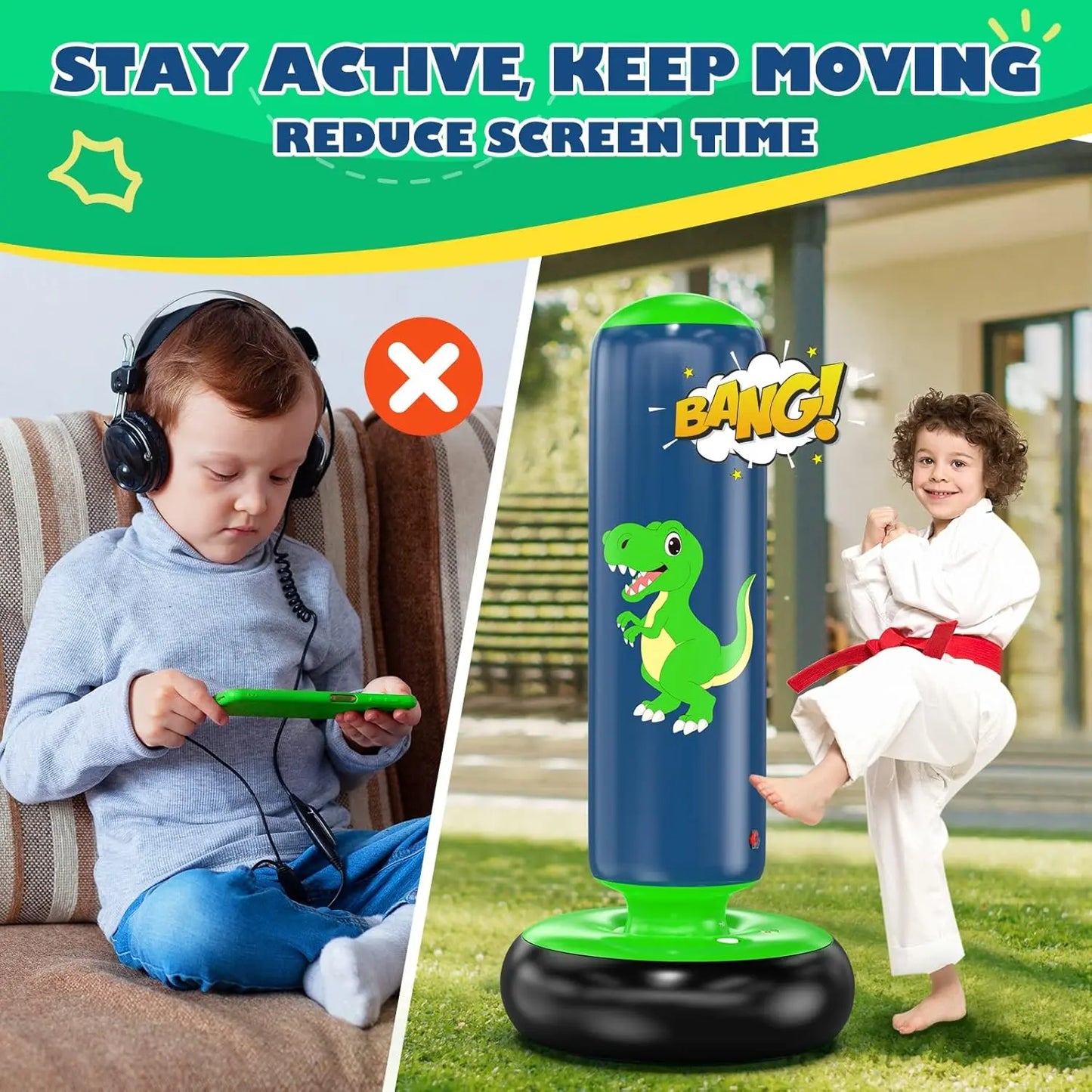 Children's Independent Inflatable Punching Bag Set (Includes Gloves and Air Pump) A safe stress-relieving exercise toy designed specifically for children aged 4 to 12 years.