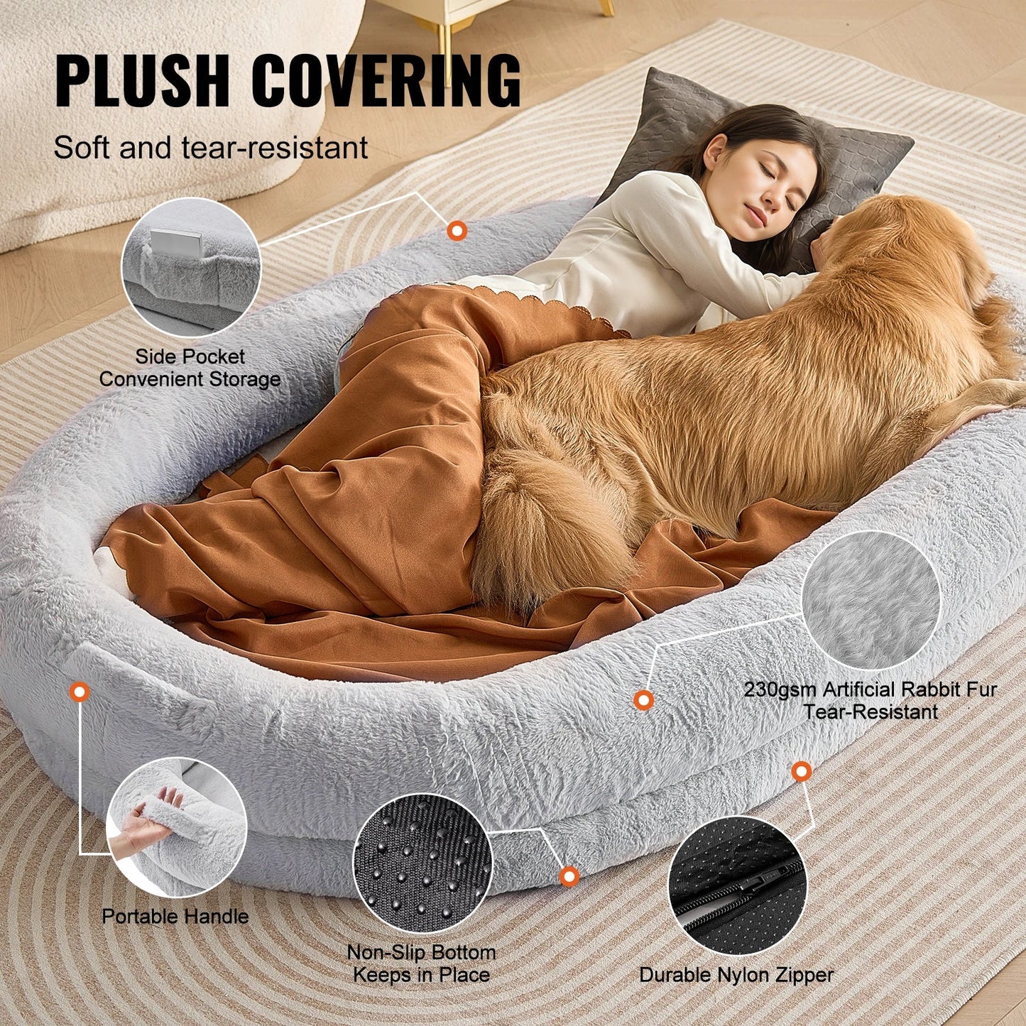 Human Dog Bed – Cozy Bedding with Washable Cover, Orthopedic Egg Foam