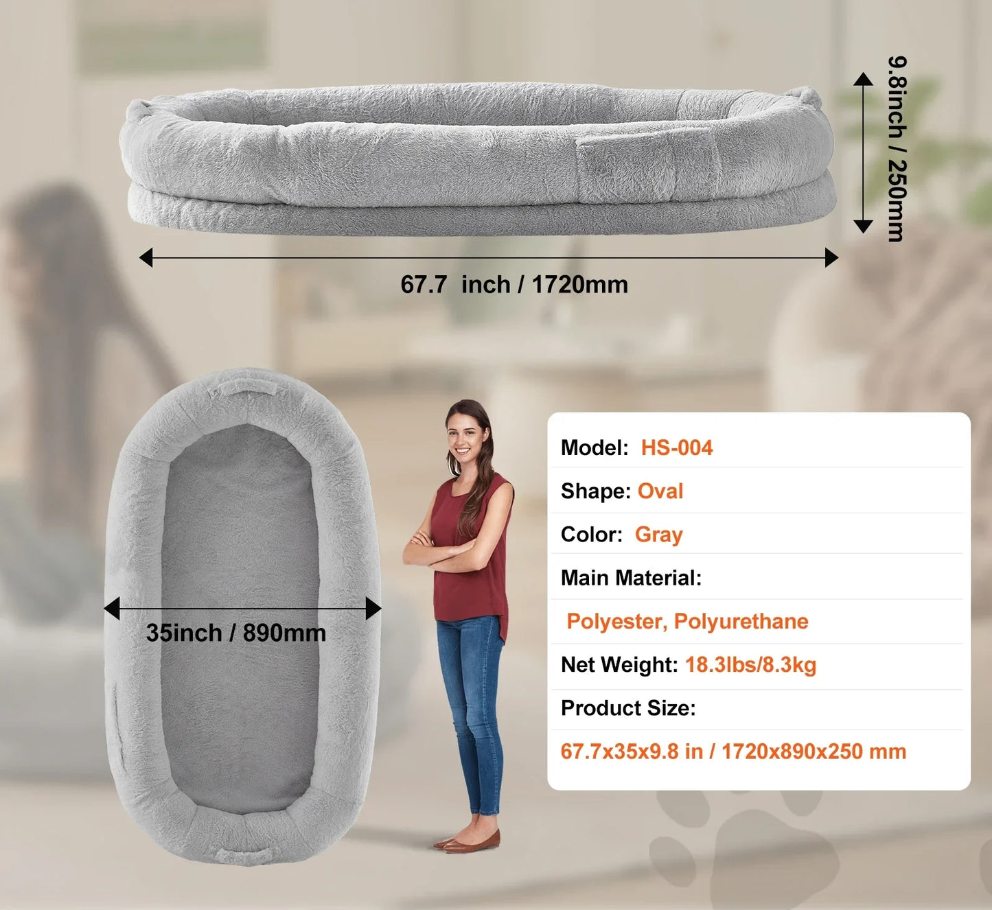 Human Dog Bed – Cozy Bedding with Washable Cover, Orthopedic Egg Foam