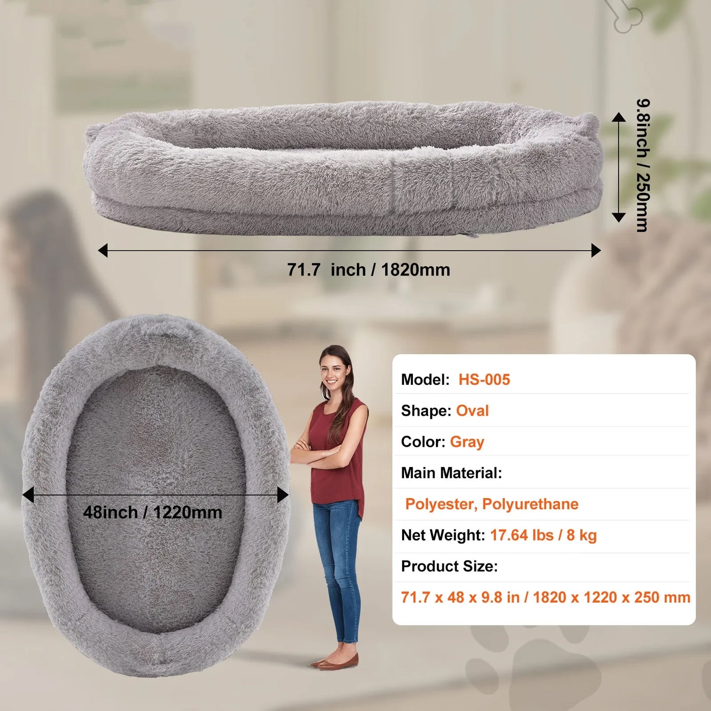 Human Dog Bed – Cozy Bedding with Washable Cover, Orthopedic Egg Foam