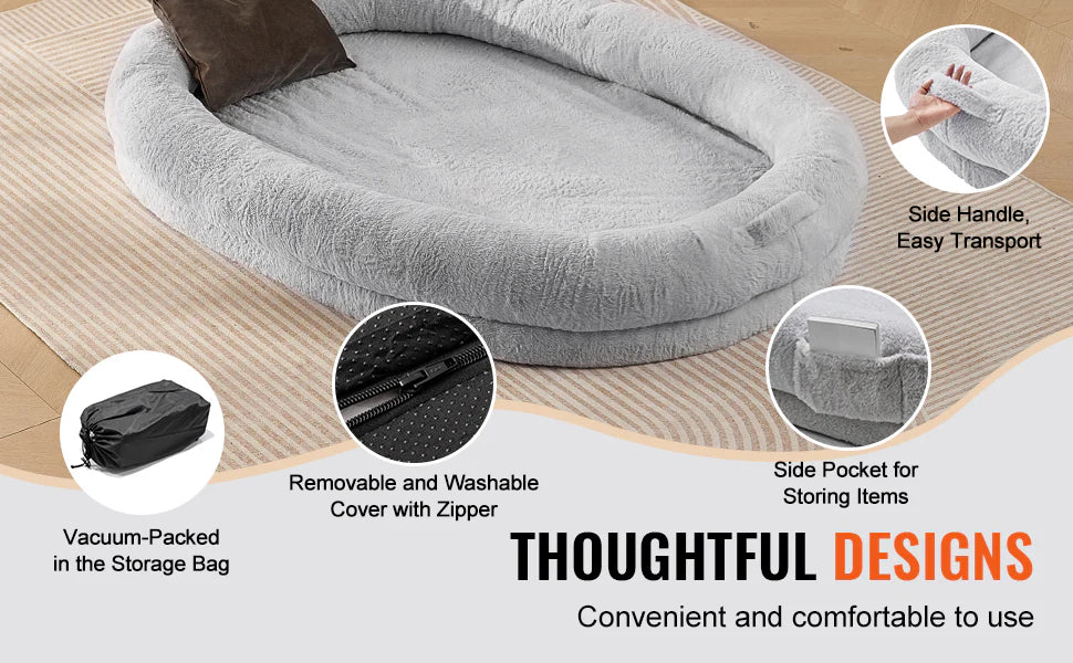 Human Dog Bed – Cozy Bedding with Washable Cover, Orthopedic Egg Foam